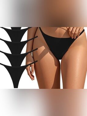 Oshkang Cotton Thong Panties Underwear Women's US Size XL Black Sexy 4 Pack
